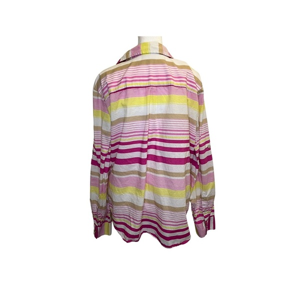 New York & Company Pink Yellow Stripe Button Down Women Blouse Top Size XL - Picture 11 of 11